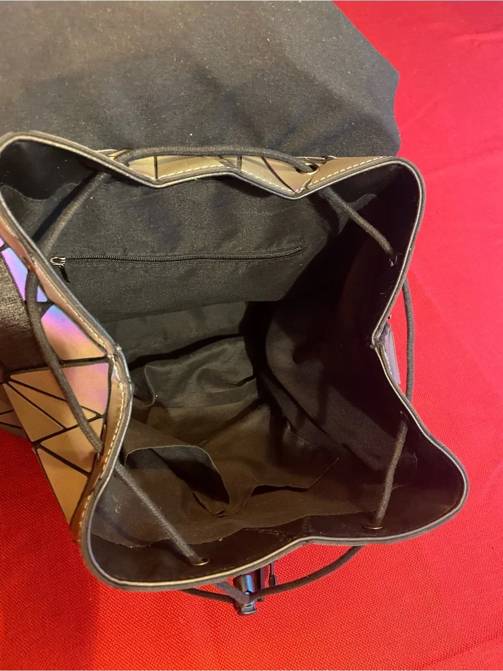 Iridescent Geometric Triangle Panel Backpack in Charcoal Gray